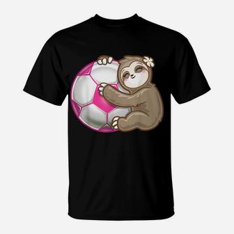 Sloth Hug Pink Sport Ball Girls Soccer Football Love T-Shirt | Crazezy UK