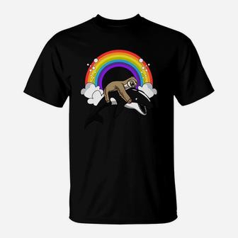 Sloth Riding Orca Killer Whale Rainbow Long Sleeve T-Shirt - Thegiftio UK