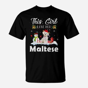 Snow Xmas Gifts This Girl Love Her Maltese Reindeer T-Shirt - Monsterry
