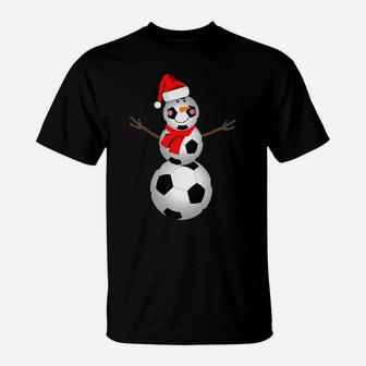Soccer Snowman Christmas Santa Hat Scarf Matching Pajama T-Shirt | Crazezy
