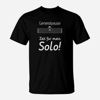 Solo Zeit Musik T-Shirt, Humorvolles Generalpause Noten-Motiv - Seseable