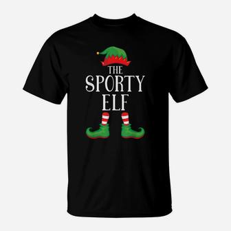 Sporty Elf Matching Group Xmas Funny Family Christmas T-Shirt | Crazezy