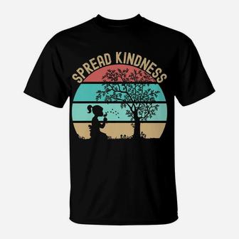 Spread Kindness Dandelions Girl Under Tree Retro Sunset T-Shirt | Crazezy