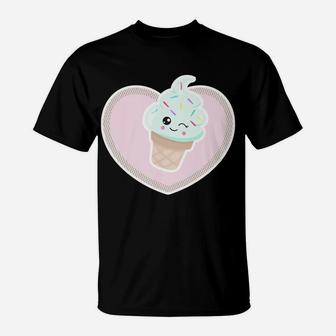 Sprinkled Ice Cream Cone With Pink Heart Frame T-Shirt | Crazezy AU
