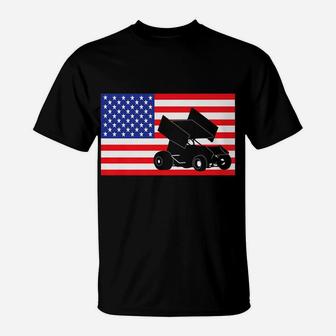 Sprint Car Racing Usa American Flag Dirt Track 4Th Of July T-Shirt | Crazezy