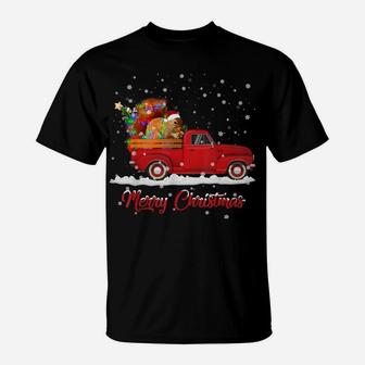Squirrel Animal Riding Red Truck Christmas T-Shirt | Crazezy