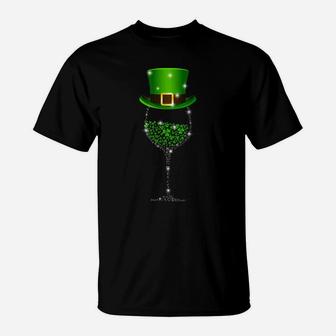 St Patrick's Day Shamrock Wine Glass Gift For Womens Mens T-Shirt | Crazezy