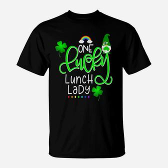 St Patrick's Lunch Lady-One Lucky Lunch Lady With Gnome T-Shirt | Crazezy