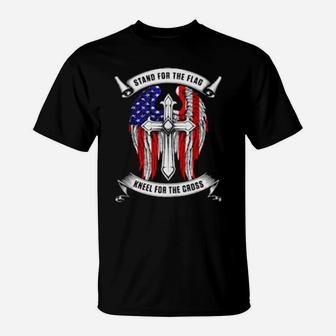 Stand For The Flag Kneel For The Cross Christian T-Shirt - Monsterry