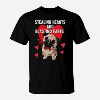Stealing Hearts Blasting Farts Valentine's Day Pug Dog T-Shirt - Monsterry DE