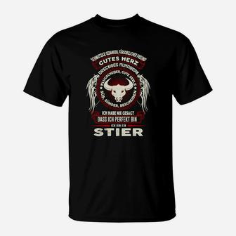 Stier-Motiv Herren T-Shirt Gutes Herz - Nicht Perfekt, Lustiges Spruch-Shirt - Seseable