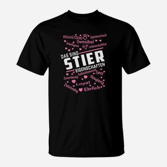 Stier Sternzeichen T-Shirt, Eigenschaften & Symbol in Schwarz - Seseable