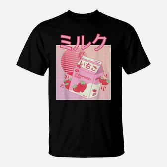 Strawberry Milk Shake Carton Funny Retro 90S Japanese Kawaii T-Shirt | Crazezy CA