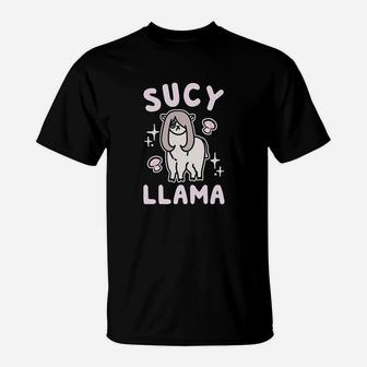 Sucy Llama Parody White Print Black T-Shirt | Crazezy CA