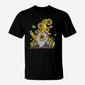 Sunflower Gnome With Bee Funny Hippie Gnome Gift T-Shirt | Crazezy CA