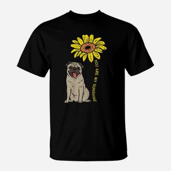 Sunflower Sunshine Pug Cute Animal Pet Dog Women Girls Gift T-Shirt | Crazezy