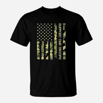 Support Our Troops Camo American Flag T-Shirt | Crazezy
