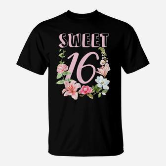 Sweet 16 Flower Birthday Party Floral Sweet Sixteen B-Day T-Shirt | Crazezy AU