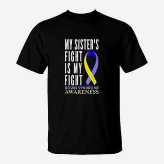 Syndrome Awareness Gifts Day Sister Yellow Blue Ribbon T-Shirt | Crazezy