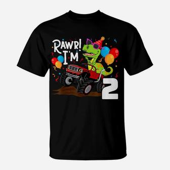 T Rex Dinosaur Monster Truck Birthday For Boys 2 T-Shirt | Crazezy CA