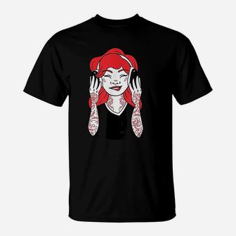 Tattooed Woman With Headphones T-Shirt - Thegiftio UK