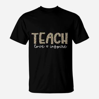 Teach Love Inspire Women Funny Leopard Teaching T-Shirt | Crazezy