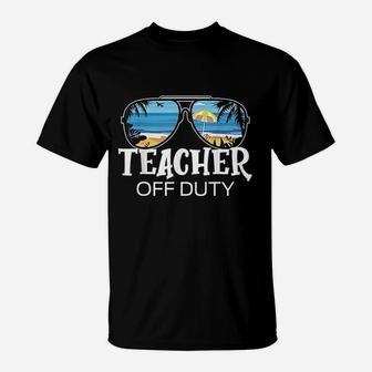 Teacher Off Duty Sunglasses Palm Tree Beach Sunset T-Shirt | Crazezy