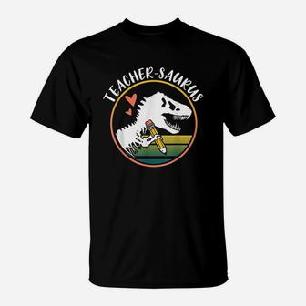Teacher Saurus Funny Dinosaur Teacher Design Trex Design T-Shirt | Crazezy