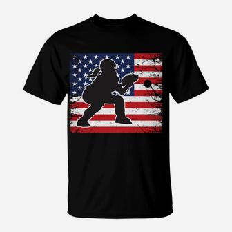 Teen Girl Softball Catcher Distressed Usa Flag Team Gift T-Shirt | Crazezy