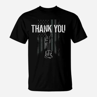 Thank You Military Veteran Distressed Us Flag T-Shirt | Crazezy
