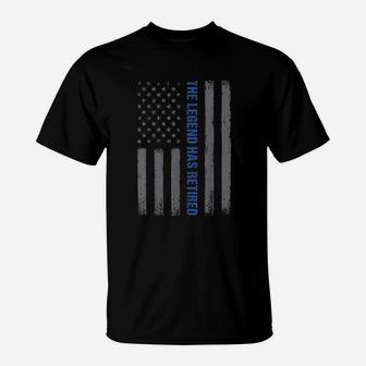 The Legend Has Retired Thin Blue Line Usa Flag T-Shirt | Crazezy UK