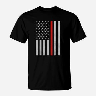 Thin Red Line Firefighter American Flag T-Shirt | Crazezy