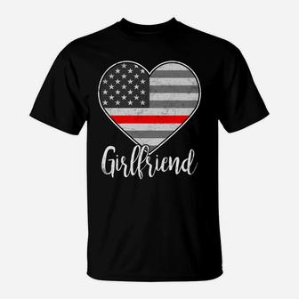 Thin Red Line Us Flag Heart Firefighter's Girlfriend Gift T-Shirt | Crazezy