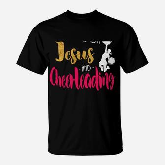 This Girl Runs On Jesus And Cheerleading Cheerleader Gift T-Shirt | Crazezy