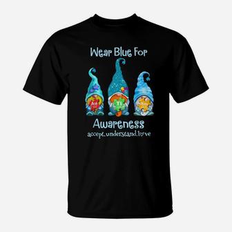 Three Blue Gnomes Autism Awareness Puzzle Chemical Element T-Shirt | Crazezy