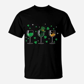 Three Wine Glasses Shamrock Shirt St Patricks Day Irish Gift T-Shirt | Crazezy