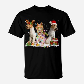 Three Wired Haired Fox Terriers Xmas T-Shirt - Monsterry AU