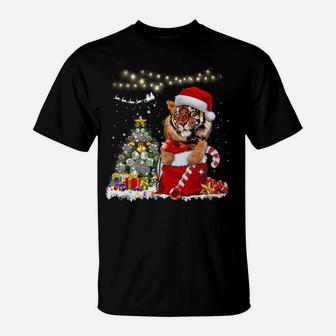 Tiger Christmas Lights Tree Snow Funny Tiger Xmas Gift Sweatshirt T-Shirt | Crazezy