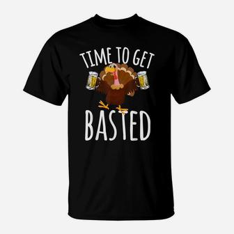 Time To Get Basted Funny Beer Thanksgiving Turkey Gift T-Shirt | Crazezy DE