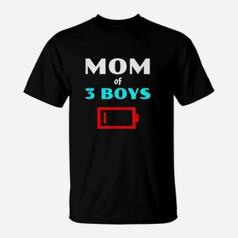Tired Mom Of 3 Boys Mother With Three Sons Low Battery Icon T-Shirt | Crazezy DE