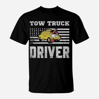 Tow Truck Driver Yellow Line Daddy Us Flag Distressed T-Shirt - Monsterry CA