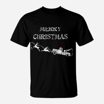 Tow Truck Xmas Design I Merry Christmas Saying Funny T-Shirt | Crazezy