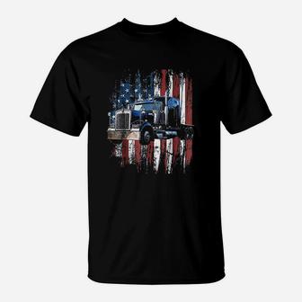 Trucker American Flag Truck Driver Truck Driver Gift T-Shirt | Crazezy