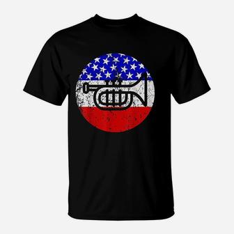 Trumpet Retro Style Music American Flag T-Shirt | Crazezy CA