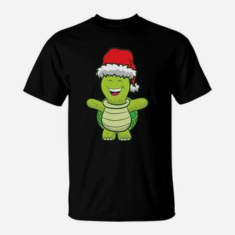 Turtle With Santa Hat Cute Turtle Christmas Sweatshirt T-Shirt | Crazezy DE