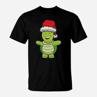 Turtle With Santa Hat Cute Turtle Christmas T-Shirt | Crazezy CA