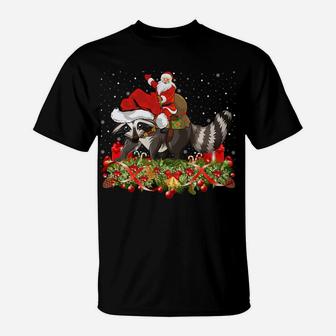 Ugly Raccoon Xmas Gift Santa Riding Raccoon Christmas Sweatshirt T-Shirt | Crazezy