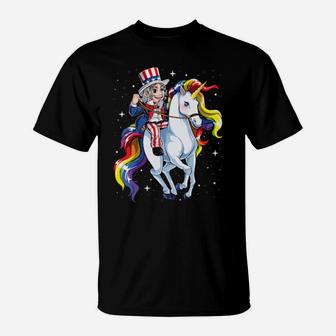 Uncle Sam Riding Unicorn 4Th Of July Mericorn Rainbow T-Shirt - Monsterry