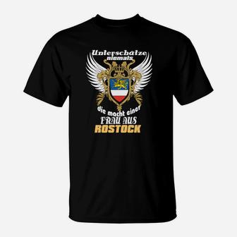 Unerschätz niemals Frau aus Rostock T-Shirt, Adler Wappen Motiv - Seseable