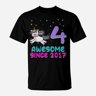 Unicorn 4Th Birthday Girl Gift Love Funny Awesome Bday 4 Yo T-Shirt | Crazezy